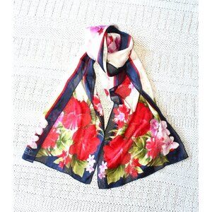 Oscar de la Renta 100% Silk Floral Print Scarf  52 in x 11 in tropical hibiscus